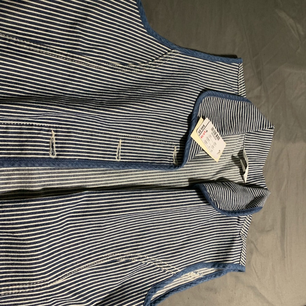 Brand new blue/white striped vest
